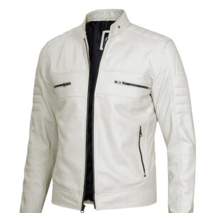 Men’s Off White Cafe Racer Leather Jacket