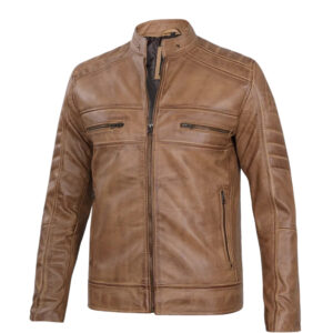 Men’s Camel Brown Cafe Racer Leather Jacket