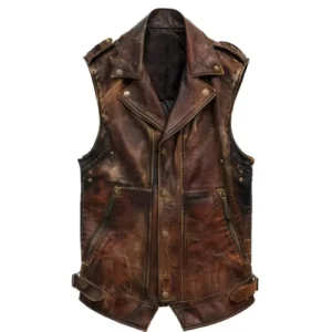 Men’s Amell Vintage Distressed Brown Leather Vest