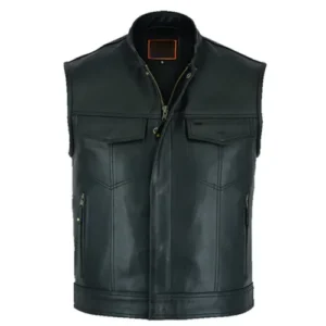 Men’s Black Leather Biker Vest