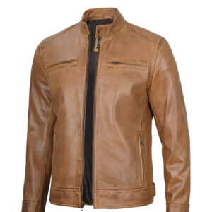 Men’s Camel Brown Cafe Racer Leather Jacket