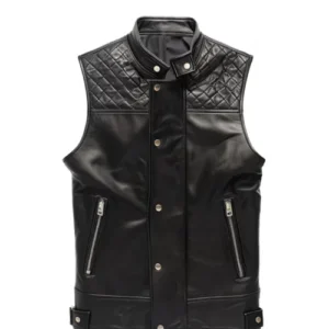Men Black Quilted Style Leather Vest