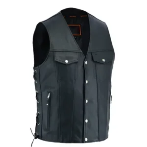 Mens Black Biker Leather Vest