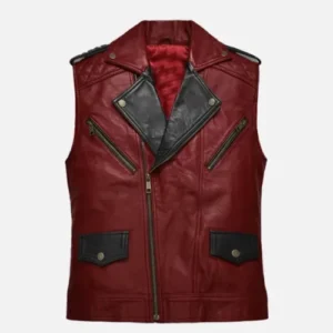 Men’s Red and Black Leather Vest