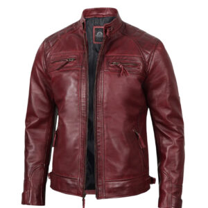 Men’s Tall Maroon Cafe Racer Leather Jacket