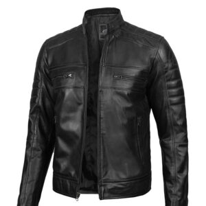 Men’s Black Lambskin Leather Cafe Racer Jacket