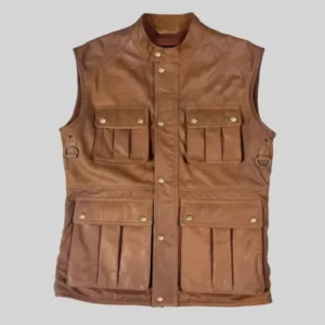 Men’s Multi Pocket Brown Leather Vest