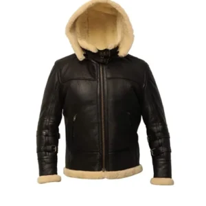 B3 Shearling Removable Hood Black Jacket