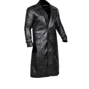 Black Trench Distressed Leather Coat