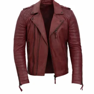 Brando Mens Real Lambskin Burgundy Leather Biker Jacket