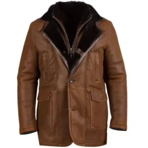Brown Fur Double Shearling Genuine Leather Coat
