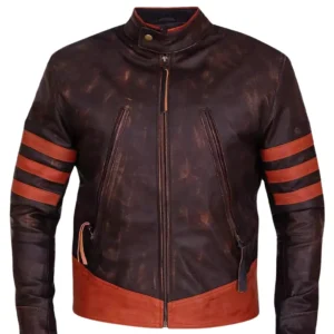 Mens Brown Cafe Racer Distressed Motorcycle Jacket