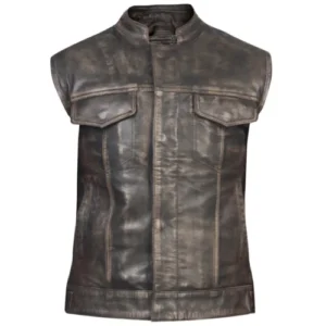 Distressed Brown Leather Vest