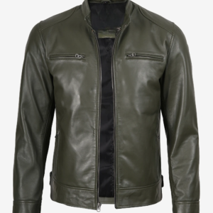 Dodge Men Olive Green Biker Leather Jacket