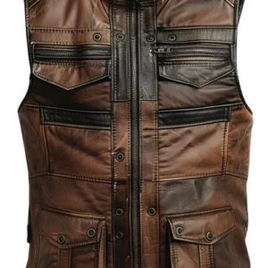Men’s Jack Brown Distressed Leather Vest