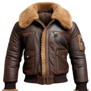 Men Aviator Fur Shearling Bomber Leather Jacket