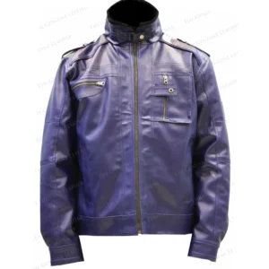 Men Blue Retro Leather Jacket