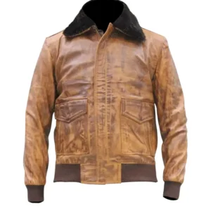 Men Brown Bomber Leather Jacket