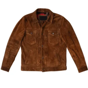 Men Brown Slim Fit Suede Leather Jacket