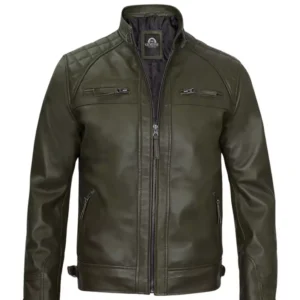 Men Cafe Racer Green Leather Jacket