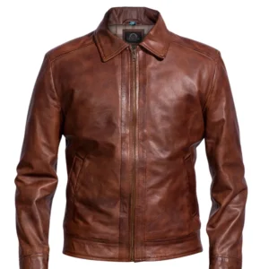 Mens Brown Distressed Motorcycle Slim Fit Leather Jacket