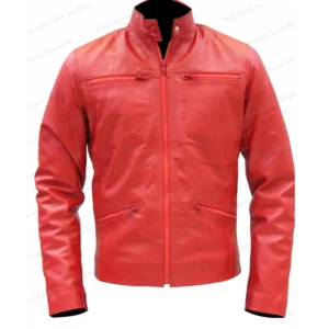 Men Red Retro Leather Jacket