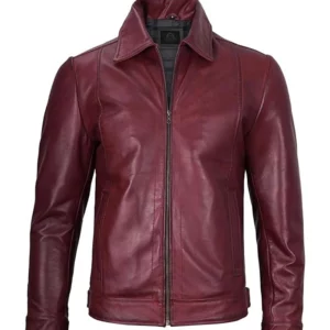 Men Simple Maroon Cafe Racer Leather Jacket