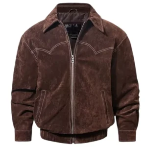 Mens Suede Brown Leather Bomber Jacket
