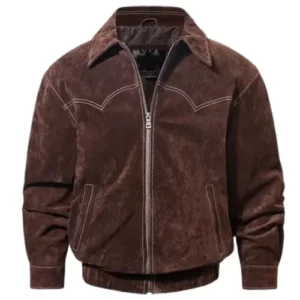 Mens Suede Brown Leather Bomber Jacket