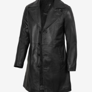 Men’s 3/4 Length Black Lambskin Leather Coat