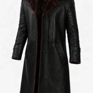 Men’s 3/4 Length Black Shearling Leather Coat