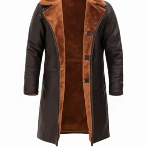 Mens 3/4 Length Dark Brown Leather Shearling Coat