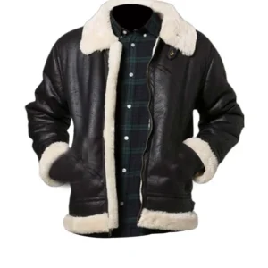 Mens Aviator Shearling Black Leather Jacket