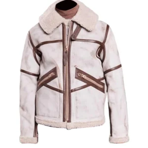 Mens Aviator Waxed White Leather Jacket