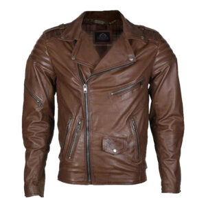 Mens Biker Classical Brown Leather Jacket