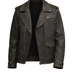 Men’s Black Asymmetrical Leather Biker Jacket