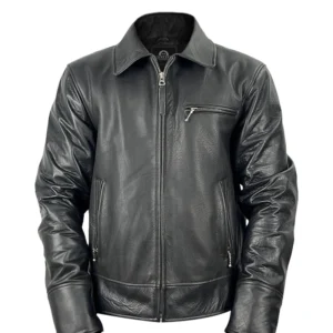 Men Black Leather Harrington Jacket