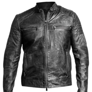 Men Black Genuine Biker Jacket