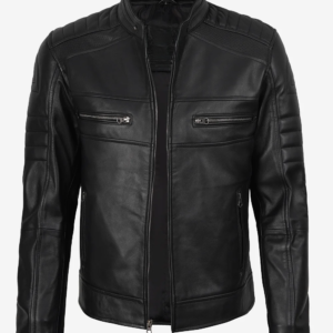Men’s Black Leather Cafe Racer Jacket