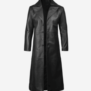 Men’s Black Long Leather Duster Coat
