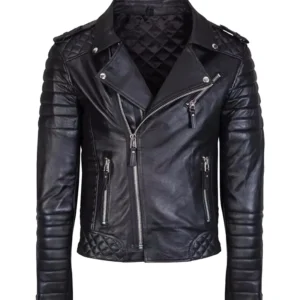 Mens Black Padded Motorcycle Leather Jacket