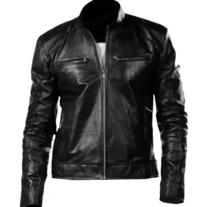 Mens Black Retro Motorcycle Jacket