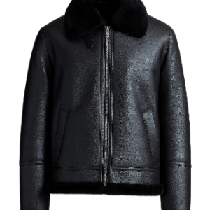 Mens Black Shearling Fur Bomber Jacket