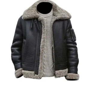 Mens Black Sheepskin Shearling Jacket