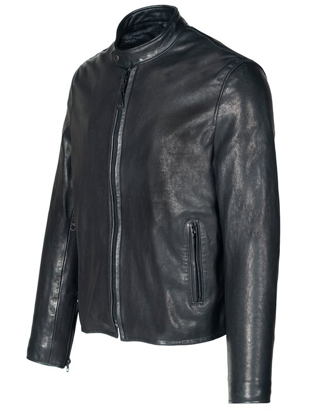 Men’s Black Tanned Lambskin Cafe Racer Jacket - Image 2
