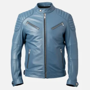 Men’s Blue Cafe Racer Leather Jacket