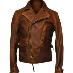 Mens Brando Cafe Racer Motorcycle Leather Jacket