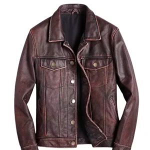 Men’s Brown Fashionable Leather Racer Jacket