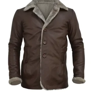 Men’s Brown Fur Slim Fit Leather Blazer Jacket