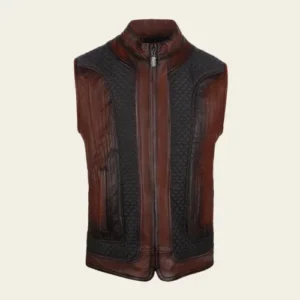 Men’s Brown Ovine Contrasting Leather Vest